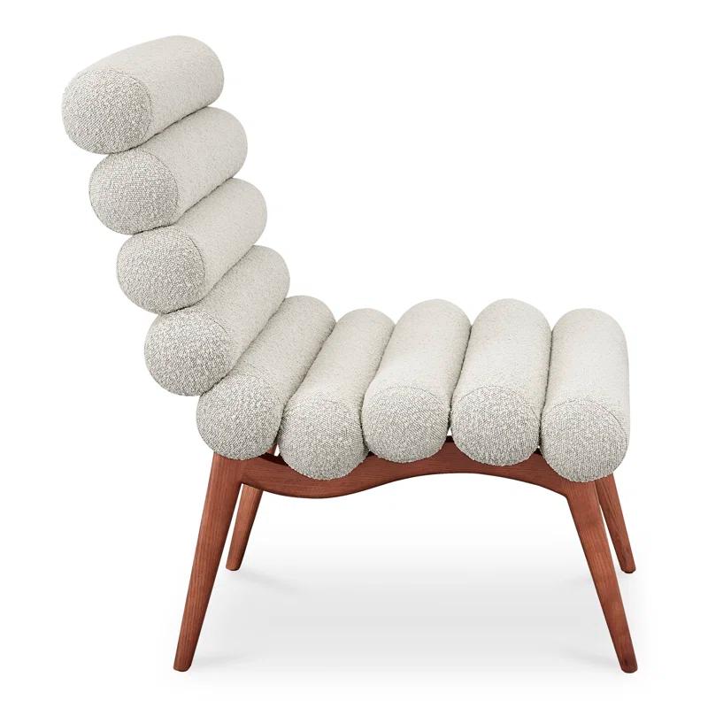 Off-White Boucle Lounge Chair with Solid Wood Legs