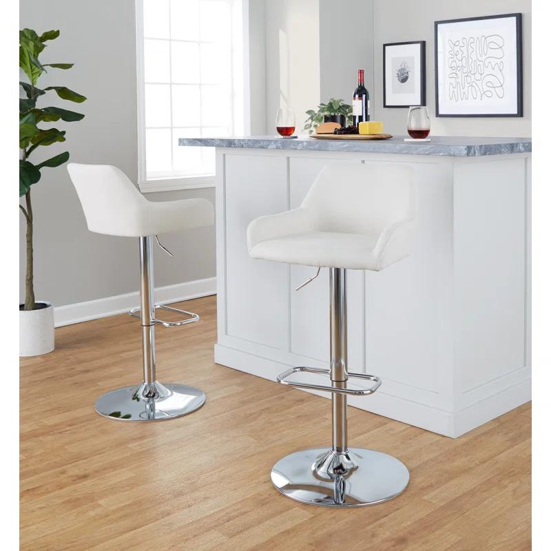 Adjustable White Upholstered Swivel Bar Stool with Chrome Base