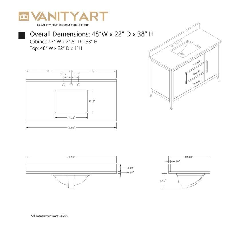 48'' Single Bathroom Vanity with Engineered Marble Top