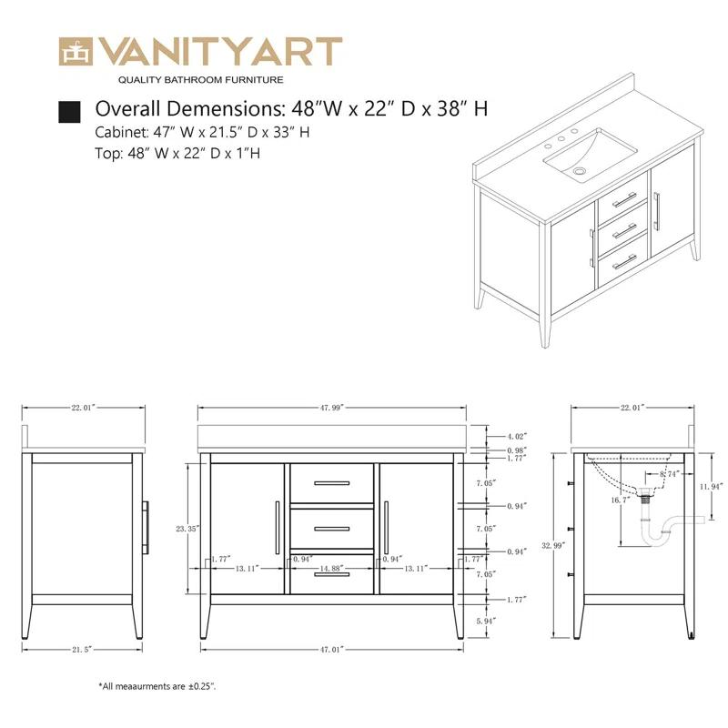 48'' Single Bathroom Vanity with Engineered Marble Top