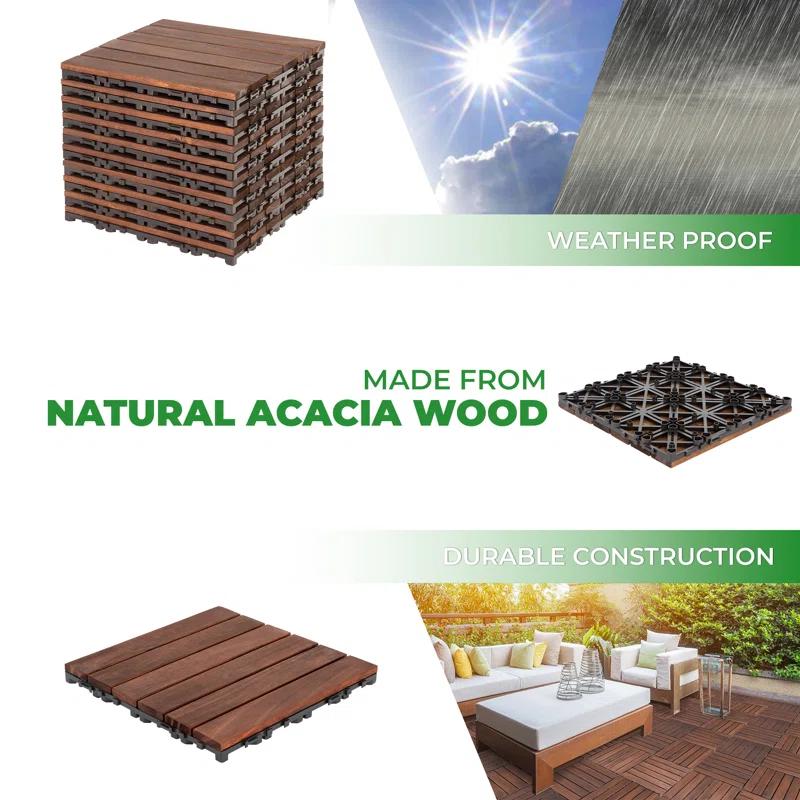 12'' L x 12'' W Wood Interlocking Deck Tile in Brown