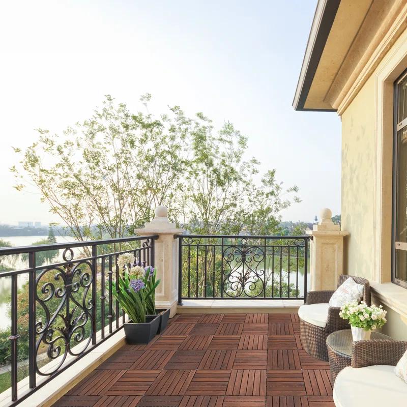 12'' L x 12'' W Wood Interlocking Deck Tile in Brown