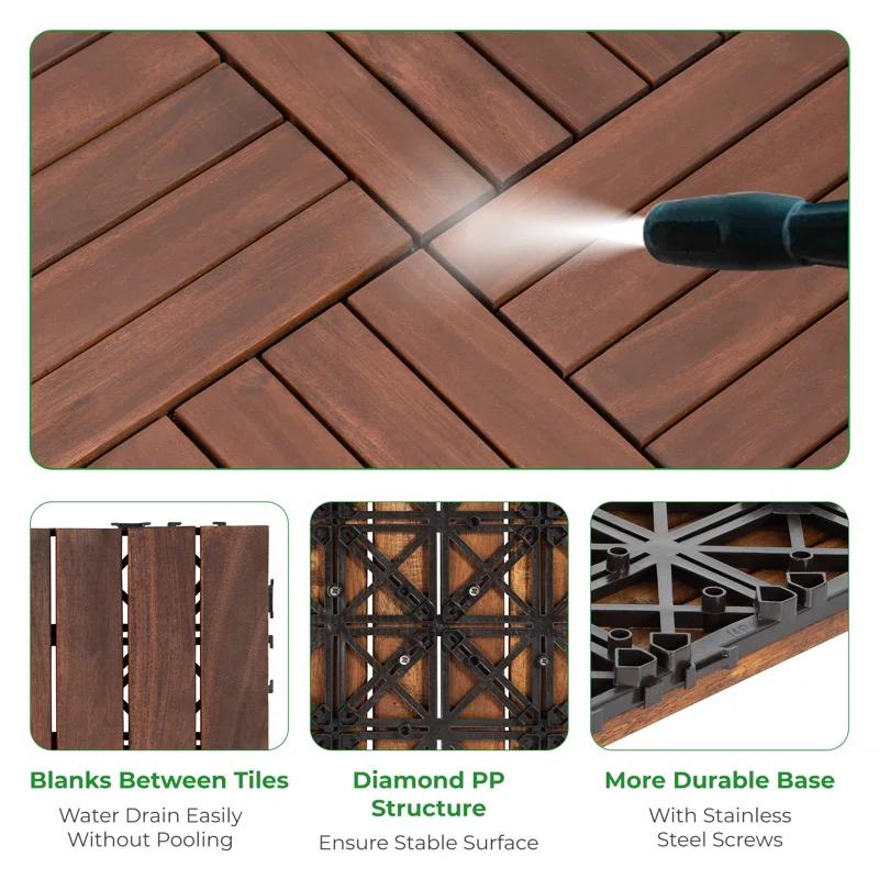 12'' L x 12'' W Wood Interlocking Deck Tile in Brown