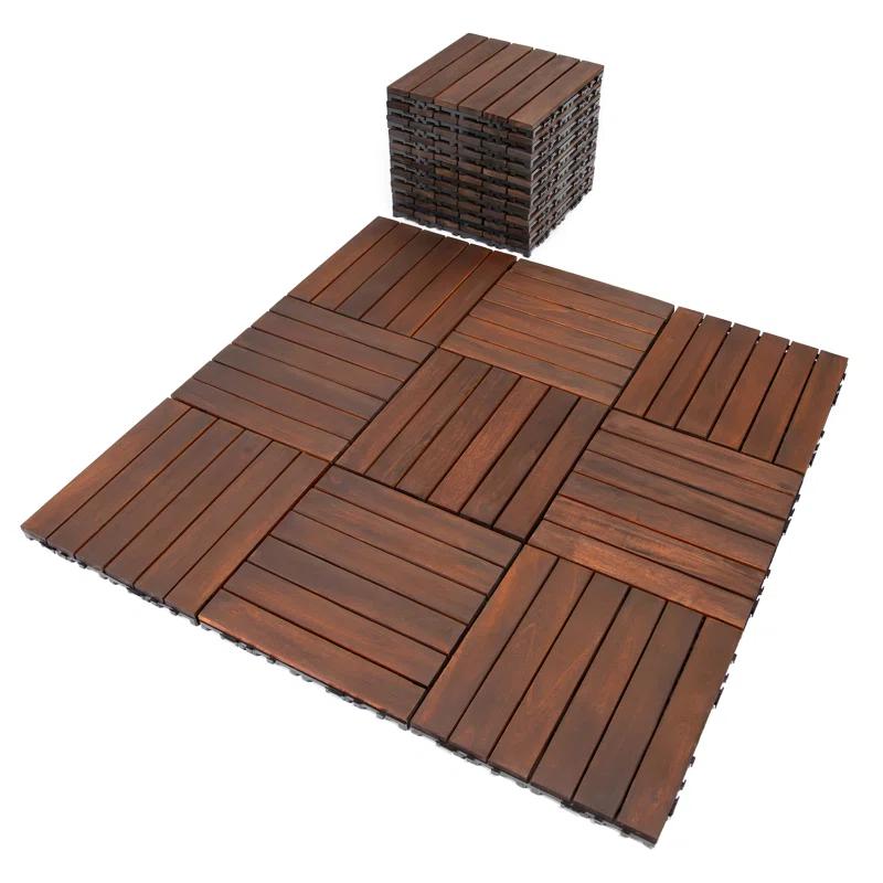 12'' L x 12'' W Wood Interlocking Deck Tile in Brown