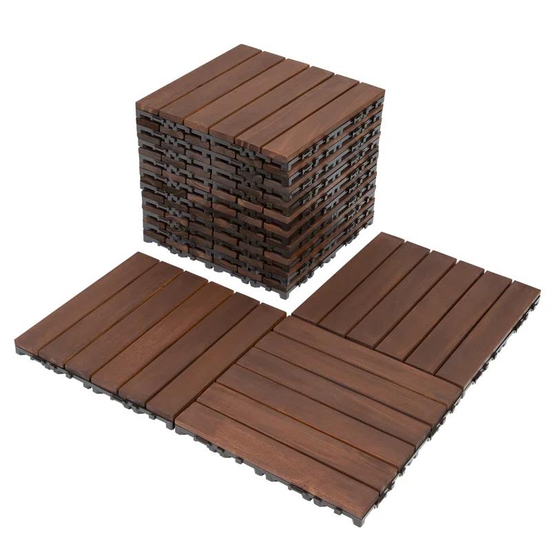 12'' L x 12'' W Wood Interlocking Deck Tile in Brown