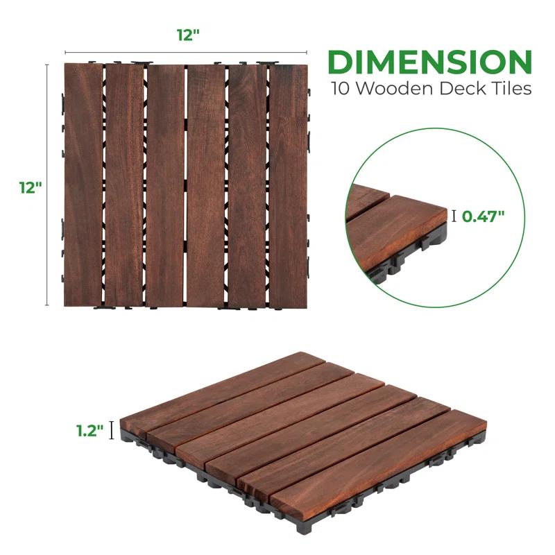 12'' L x 12'' W Wood Interlocking Deck Tile in Brown
