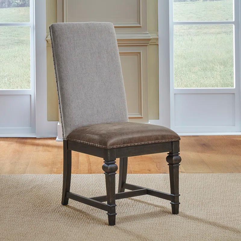 Saddle Brown Faux Leather Upholstered Ladderback Side Chair