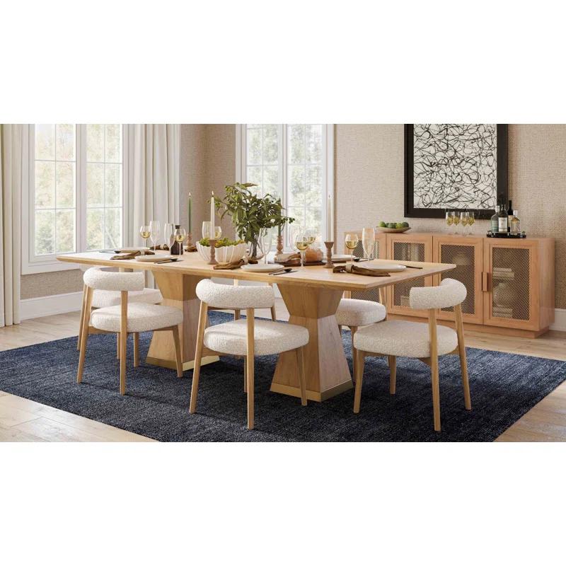 Natural Wood Rectangular Dining Table with Geometric Base