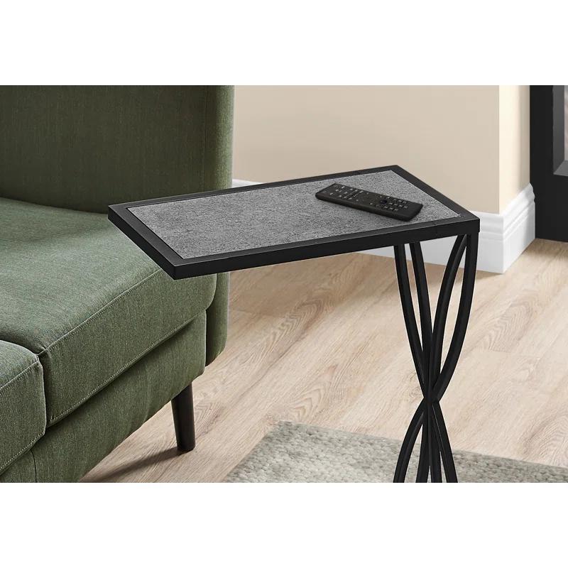 Gray Stone-Look Rectangular C-Shaped Metal Accent Table