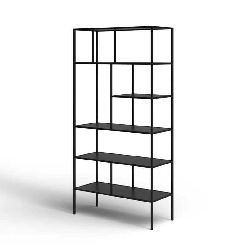 Industrial 5-Tier Blackened Bronze Metal Bookcase, 72" Tall