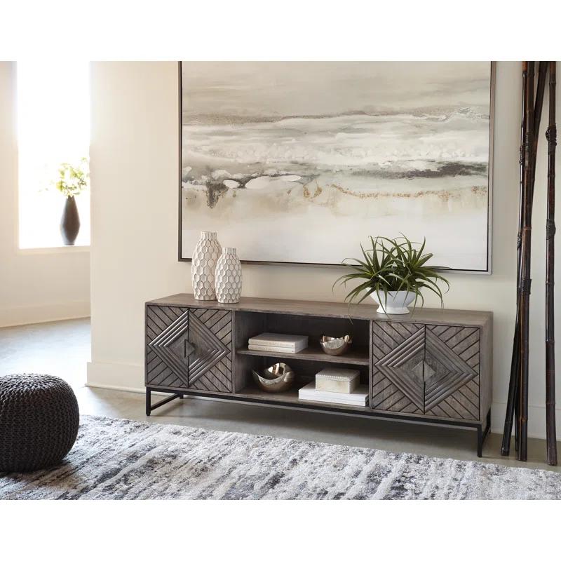 Treybrook Distressed Gray & Black Iron Accent Cabinet