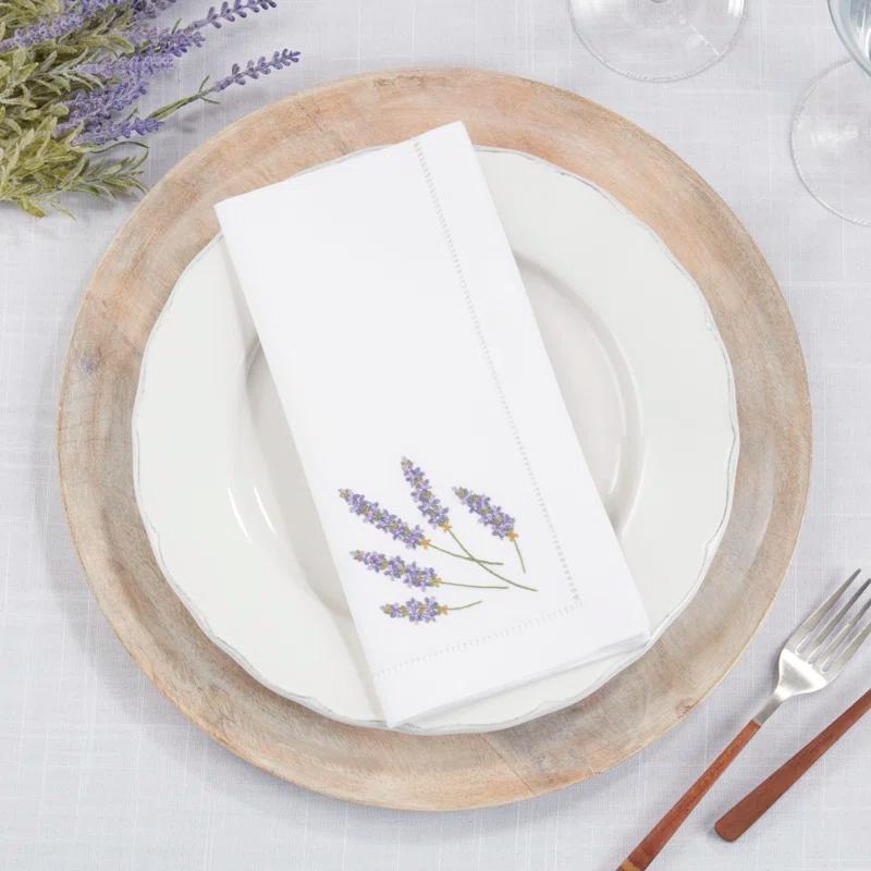 Saro The Broderie Collection 100% Cotton No Pattern Rectangle Napkin (Set of 6)