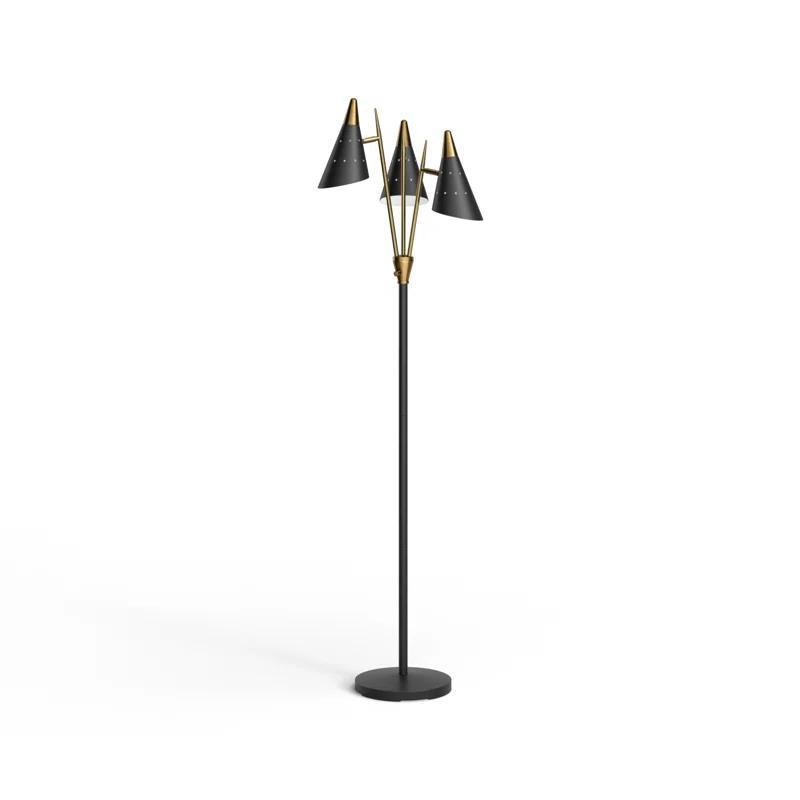 Nadine Matte Black and Antique Brass 3-Arm Adjustable Floor Lamp