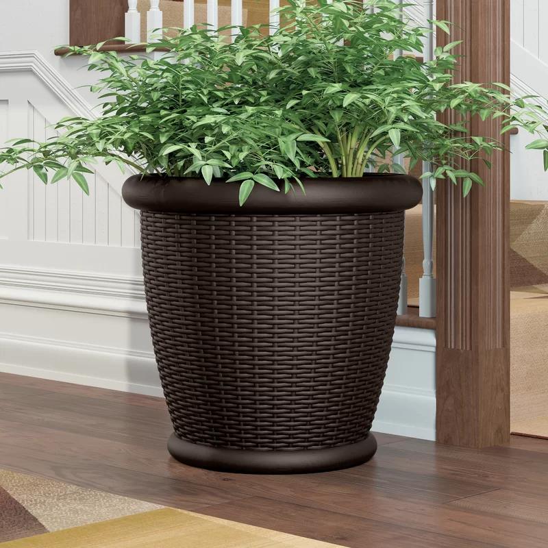 Willow Resin Wicker 22" Pot Planter for Indoor & Outdoor, Brown