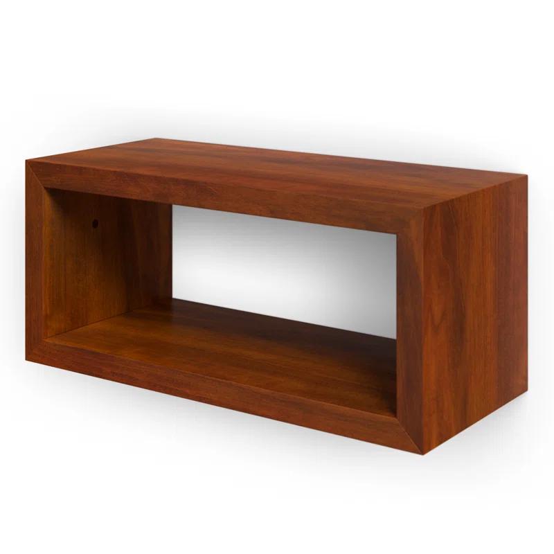 Holt Modern Walnut Brown Steel & Wood Floating Cube Shelf