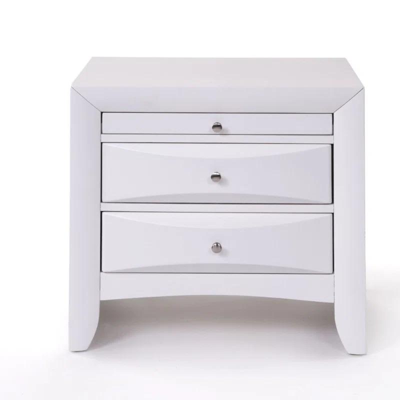 Elegant White 2-Drawer Nightstand with Beveled Fronts - 26"x25"