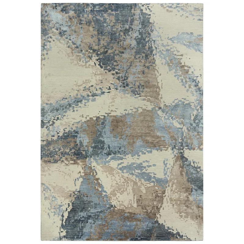 Blue Abstract Hand-Knotted Wool & Viscose 6' x 9' Rug