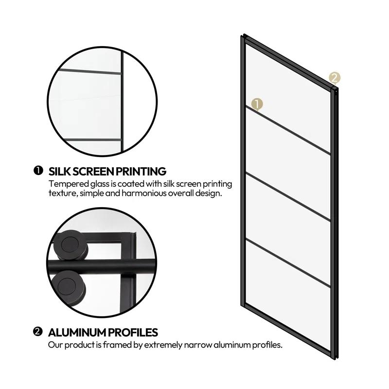 Losar 60" W x 78" H Rectangle Single Sliding Shower Enclosure in Matte Black