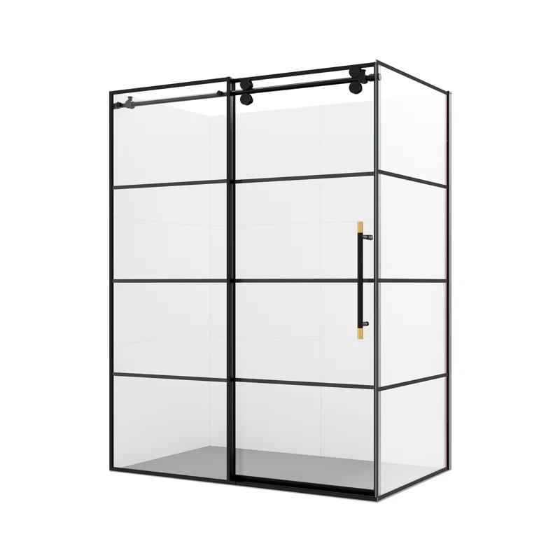 Losar 60" W x 78" H Rectangle Single Sliding Shower Enclosure in Matte Black