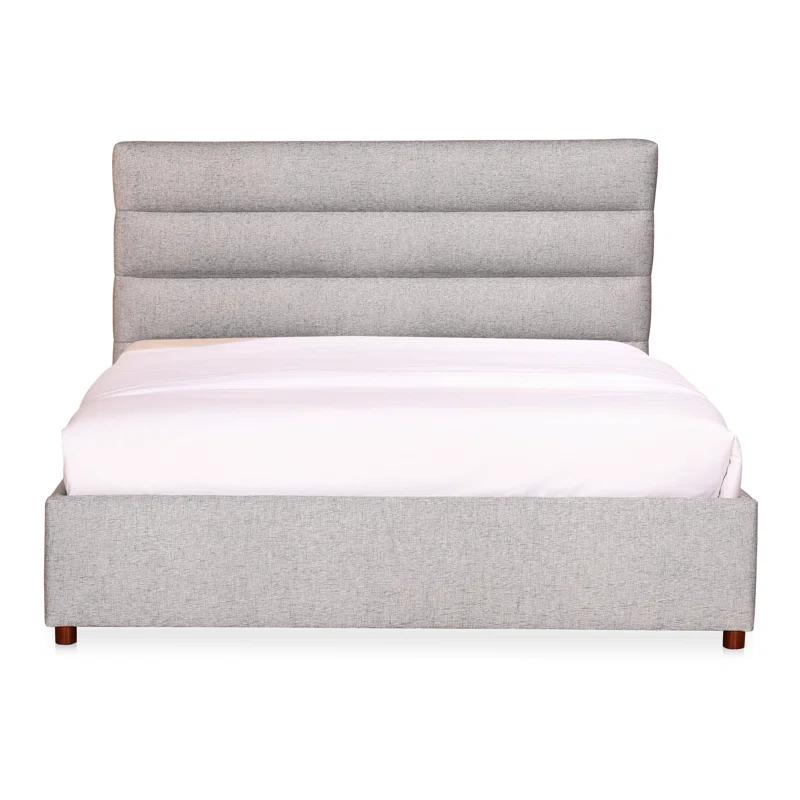 Transitional Gray Velvet Tufted Queen Platform Bed with Pine Frame