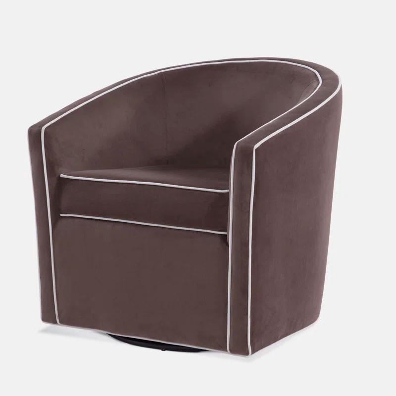 Keely Maple Brown and Cream Velvet Barrel Swivel Chair