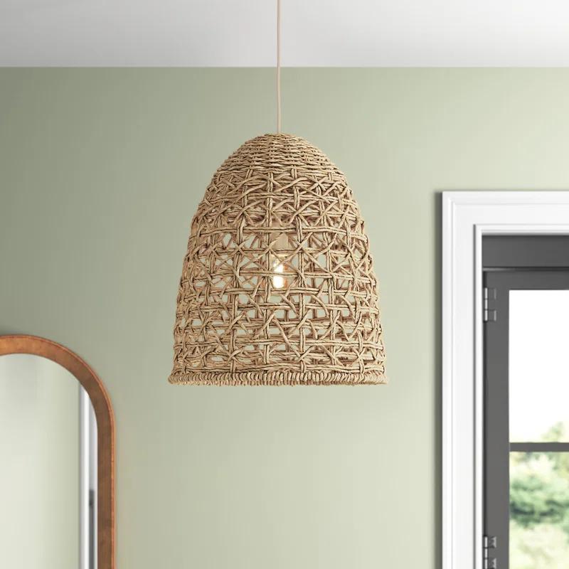 Corn Straw Rope 1-Light Bowl Pendant with Natural Finish
