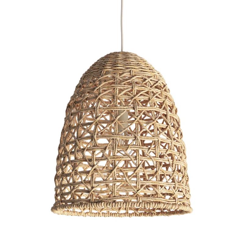 Corn Straw Rope 1-Light Bowl Pendant with Natural Finish
