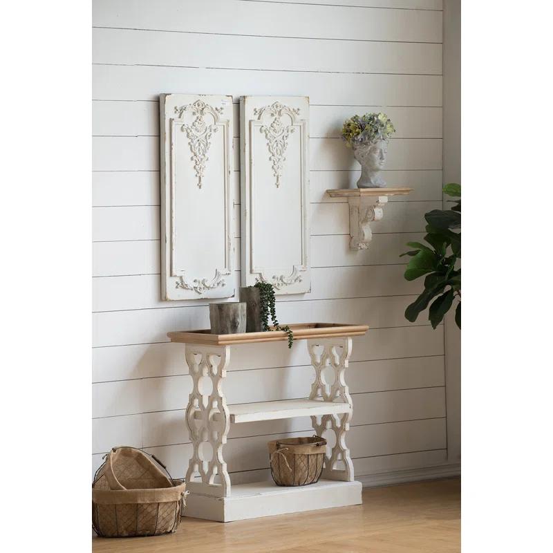 Cottage Charm Dual-Tone Fir Wood Console with Carved Panels