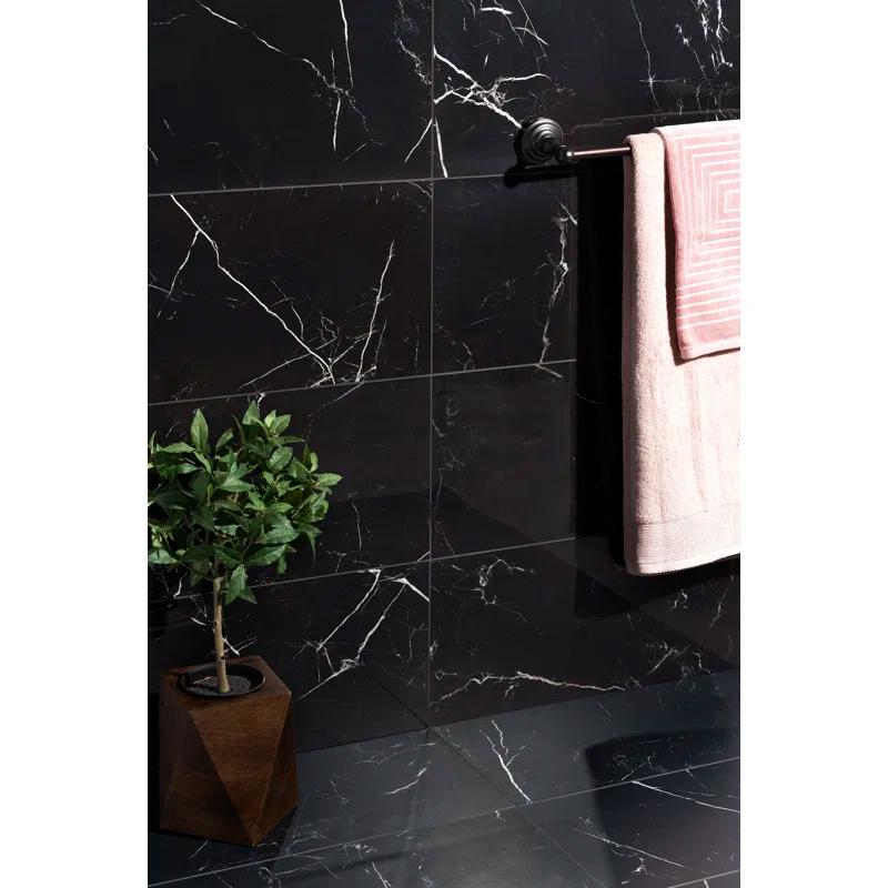 Grace Black Polished Porcelain Marble Look Tile 12" x 24"