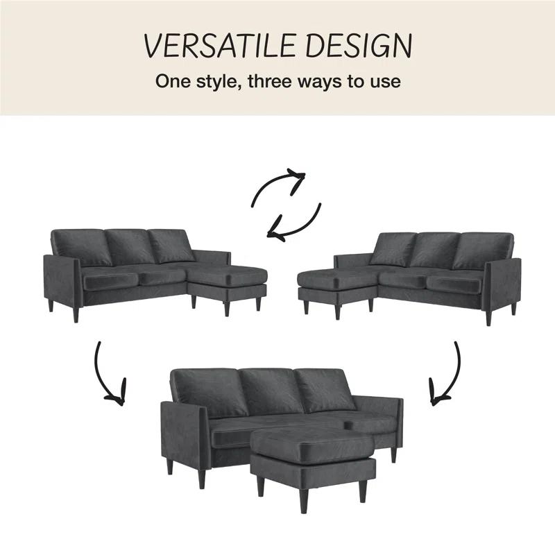 Winston Dark Gray Velvet Reversible Sectional Sofa with Ottoman