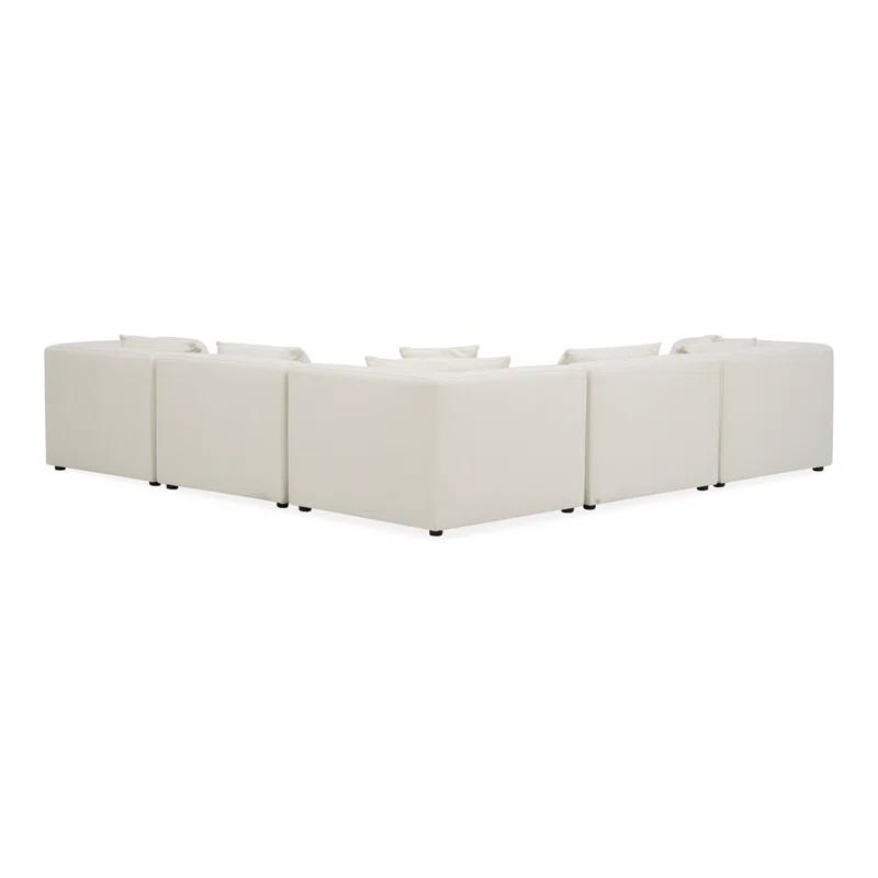 Donia Ivory Polyester 5-Piece Upholstered Sectional with Flared Arms