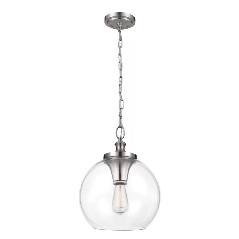 Brushed Steel Modern Globe Pendant with Clear Glass Shade