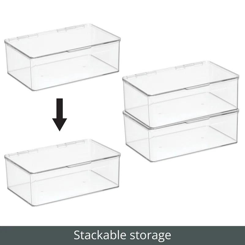 Clear Plastic Stackable Organizer Bin with Hinged Lid