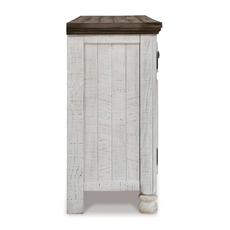 Transitional Two-Tone White and Weathered Gray 74'' Media Console with Cabinet