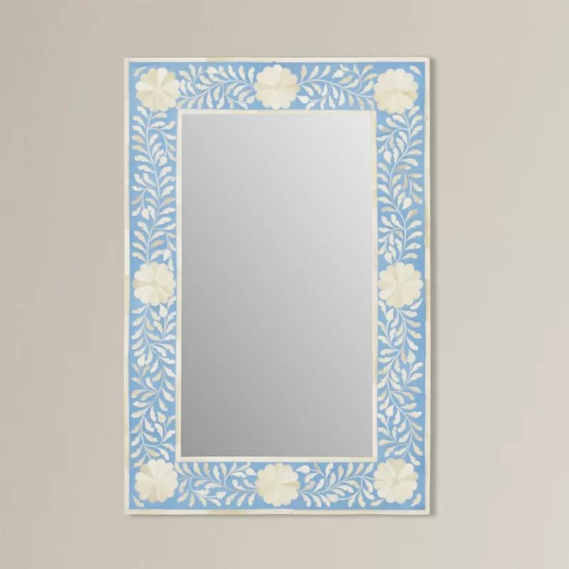 Vivienne Blue and White Bone Inlay Rectangular Wall Mirror