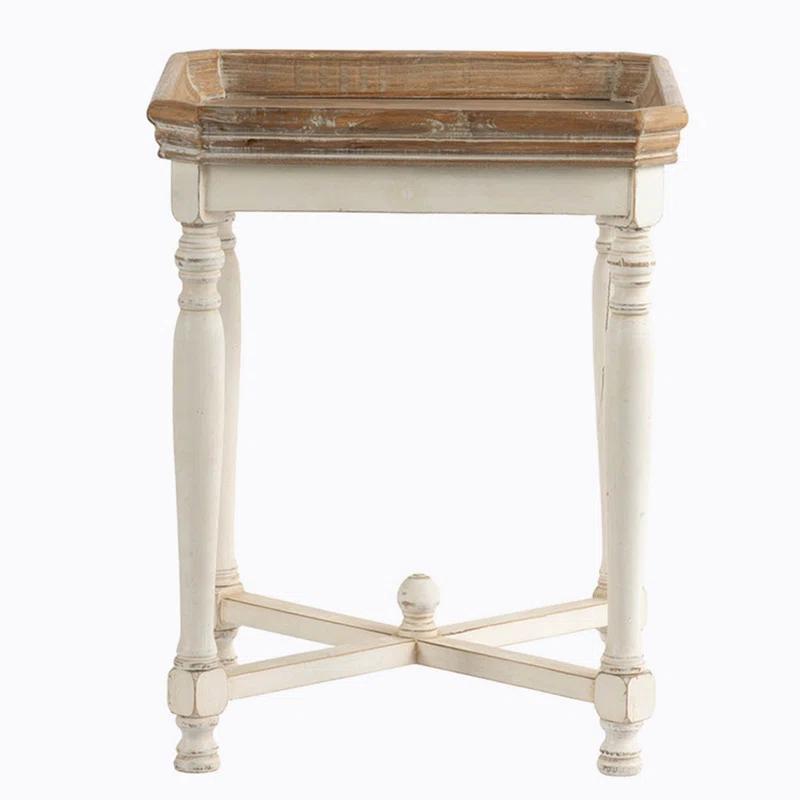 Alcott Square Side Table with Distressed White and Natural Wood