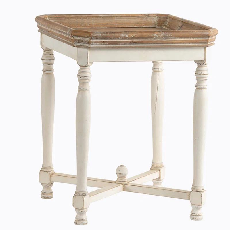 Alcott Square Side Table with Distressed White and Natural Wood