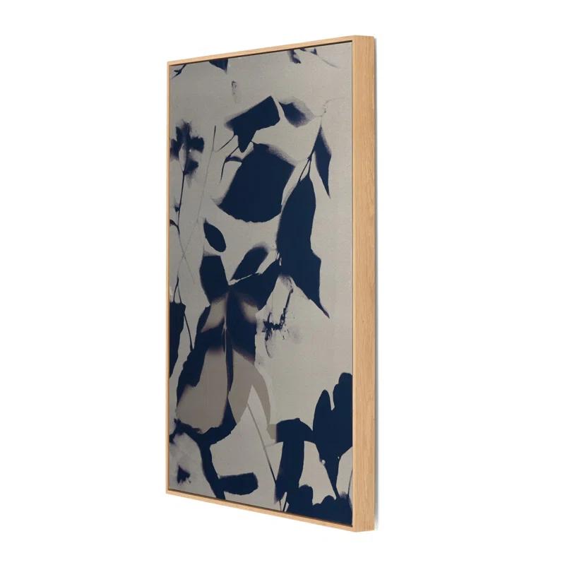 Cyanotype Botanical Graphic Art Metal Print with White Oak Frame