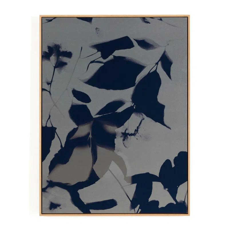 Cyanotype Botanical Graphic Art Metal Print with White Oak Frame