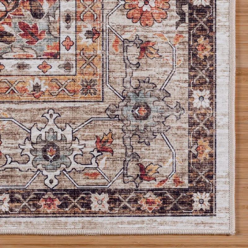 Gertmenian Crystal Print Tiefi Brown Tan Ivory Washable Flat Pile Traditional Medallion Indoor Area Rug
