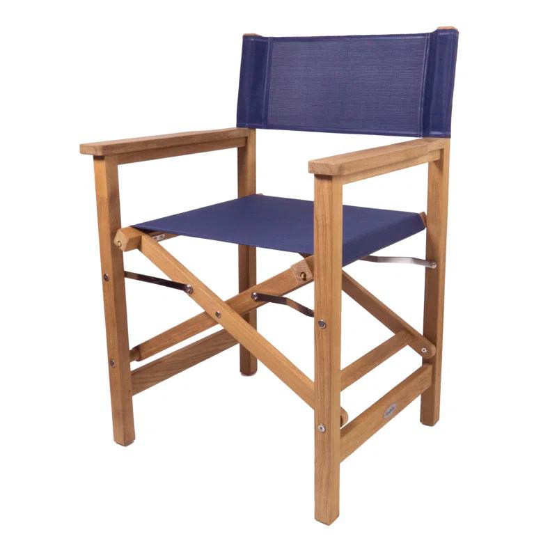 Teak Frame Blue Seat Folding Director's Armchair