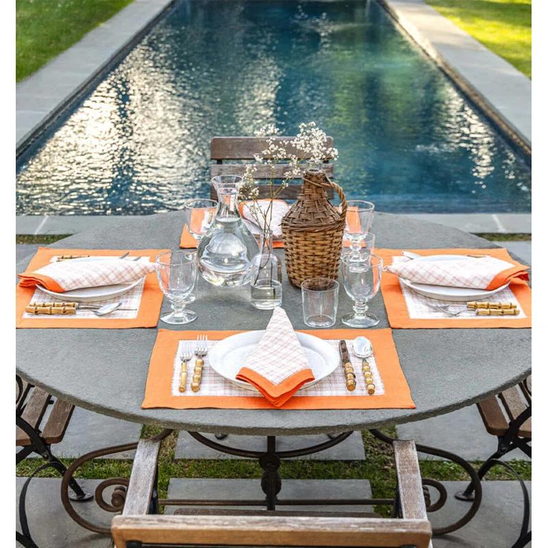 Tangerine Linen Plaid Dinner Napkins, 20" x 20" Set of 4