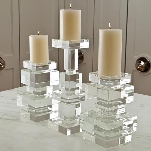 Transitional Geometric Crystal Pillar Candlestick Holder