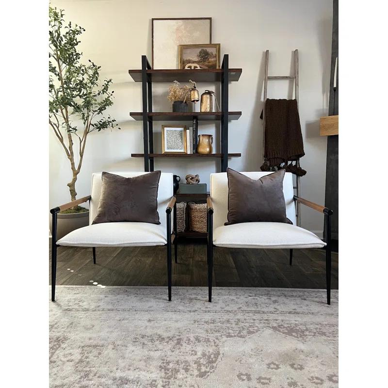 Set of 2 Beige Faux Leather and Metal Accent Chairs