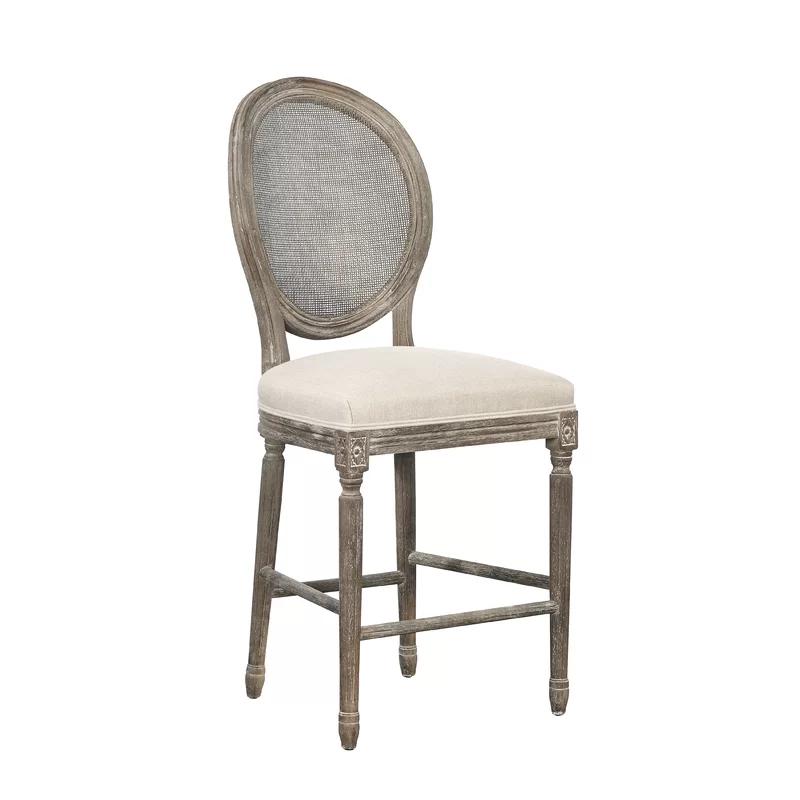 Spenzia Traditional Oak and Rattan Counter Stool in Dry-Brushed Gray