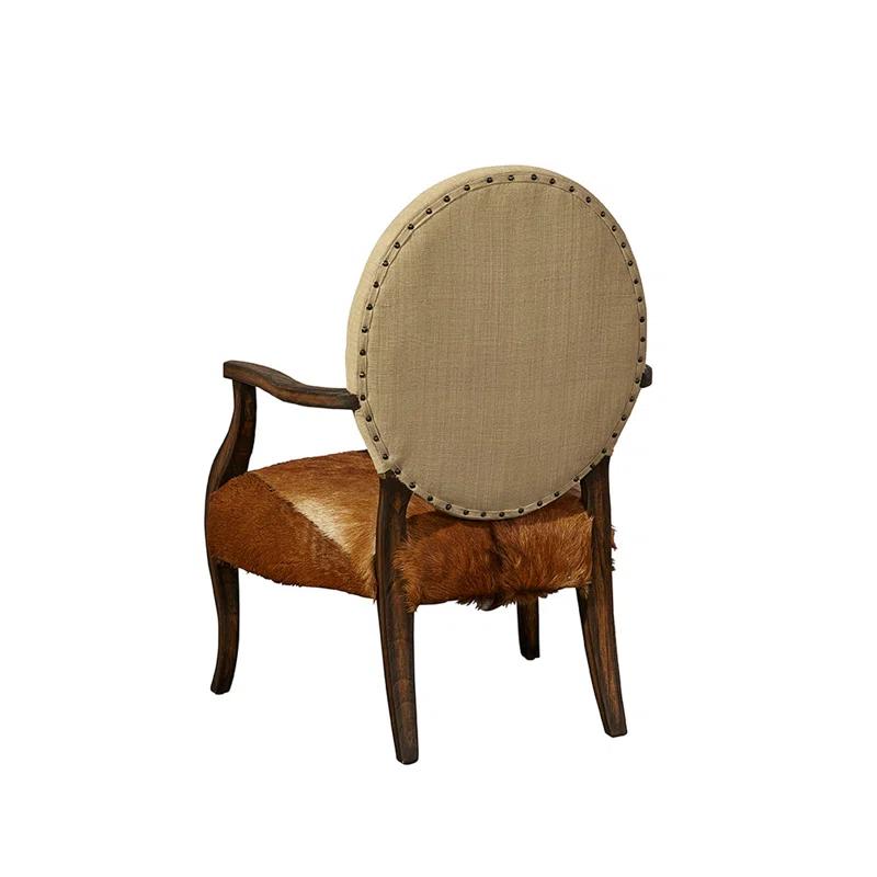 Oak Chestnut Arm Chair with Linen and Hide Upholstery