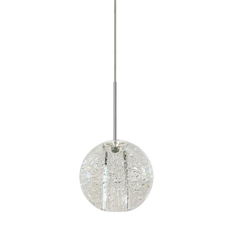 Elysian Satin Nickel 1-Light LED Dome Pendant with Clear Seedy Glass