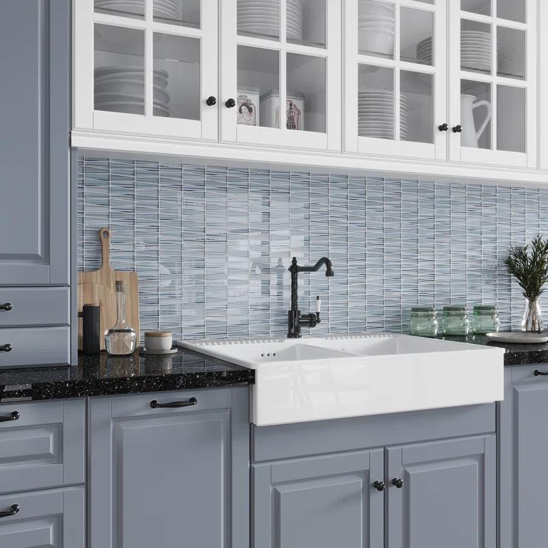 Apollo Tile   Blue Gray 12-in x 129-in Traingle Polished , Matte  Glass Mosaic Tile (5.38 Sq ft/case)