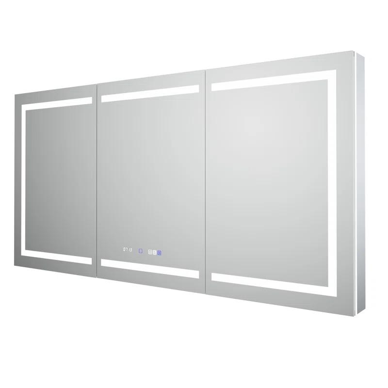 MEDUNJESS 72''x36'' Surface or Recessed Mount LED Medicine Cabinet with Mirror and Defogger 3 doors Medicine Cabinet