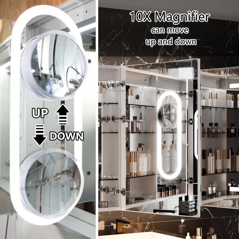 MEDUNJESS 72''x36'' Surface or Recessed Mount LED Medicine Cabinet with Mirror and Defogger 3 doors Medicine Cabinet